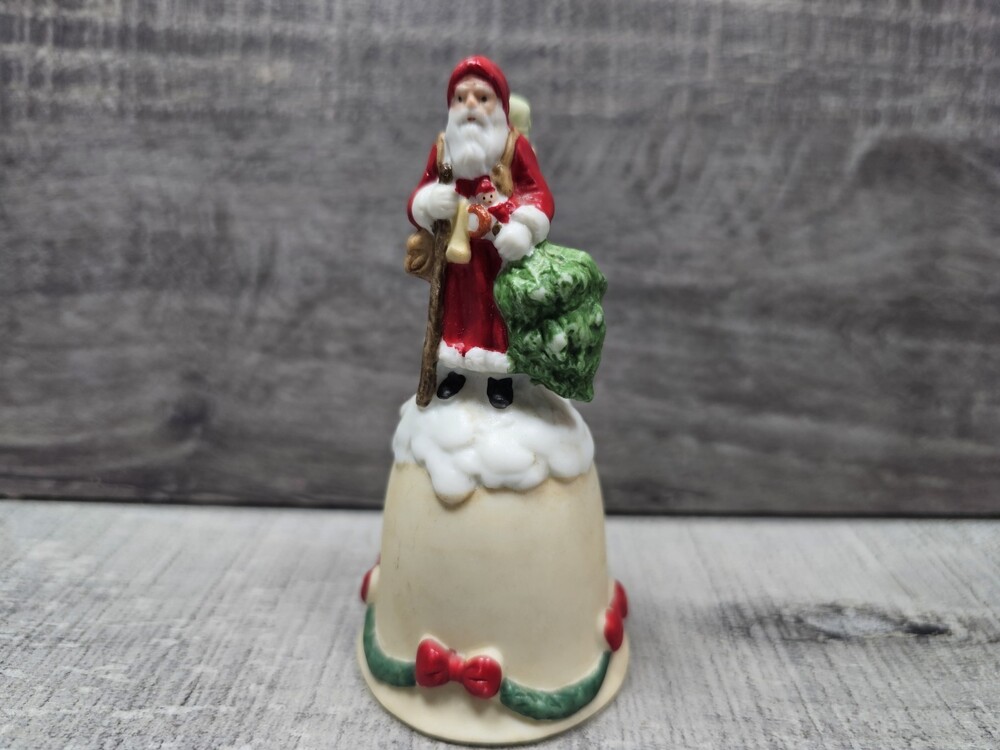 Enesco Vintage 1980s Santa Bell Bisque 3.5" Santa Claus Christmas Bell G16b7